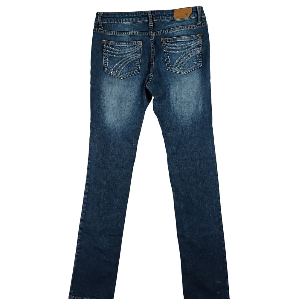Vigoss Skinny Jeans Women 3/4 30X30 Blue Dark Wash Rhinestone Distressed Street